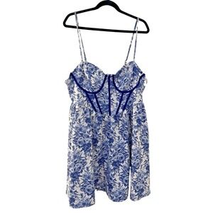Shein Curve Woman Floral Coquette Babydoll Corset Mini Dress Size 3XL Blue White